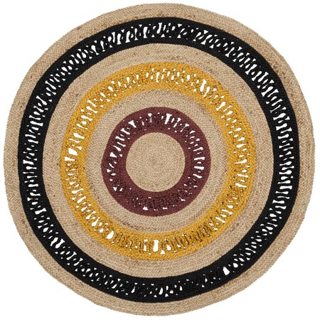 Safavieh Natural Fiber Hand Woven Round Area Rug, Black and Natural - 4 x 4 ft. NF803K-4R